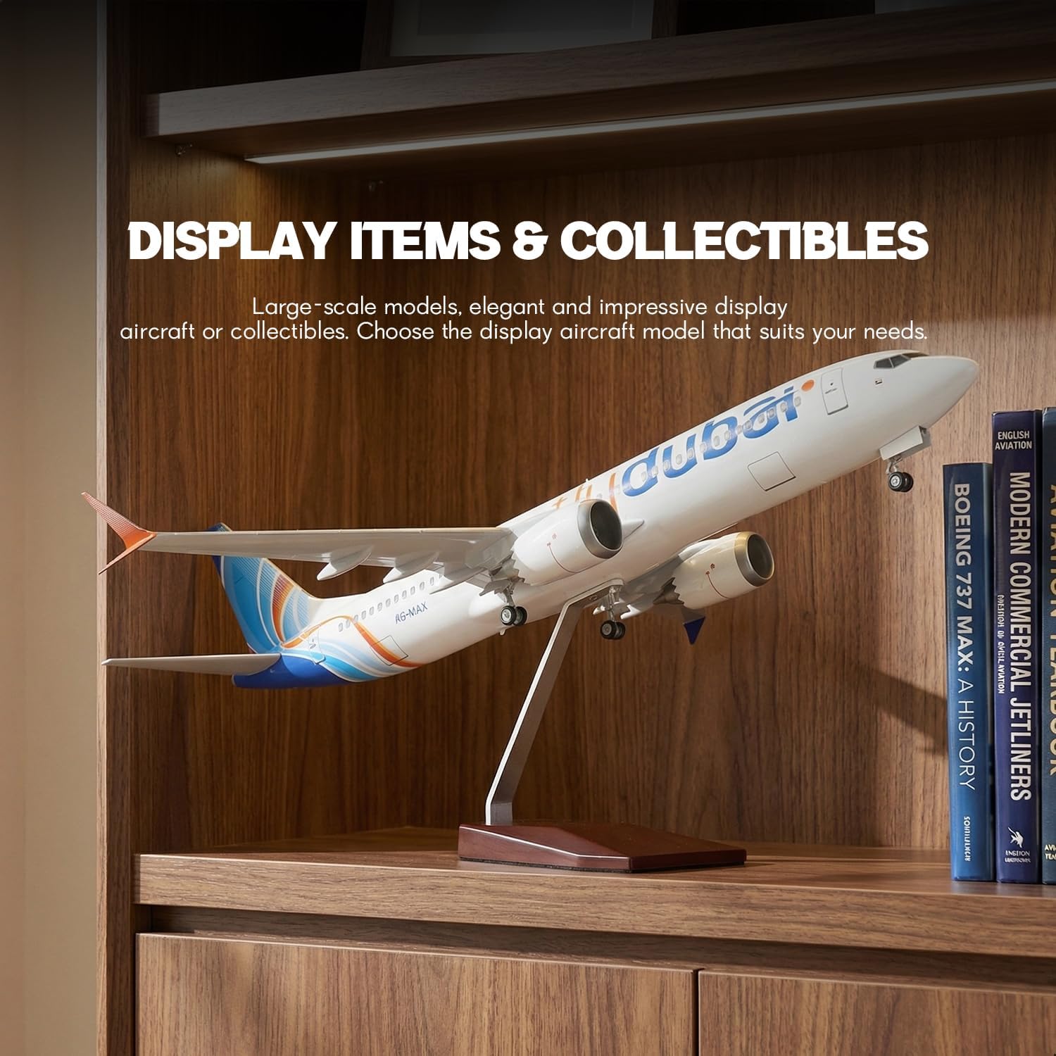 Home Office Dubai - 1/85 スケール ドバイ B737 樹脂ダイキャスト飛行機モデルキット スタンド＆LEDライト付き