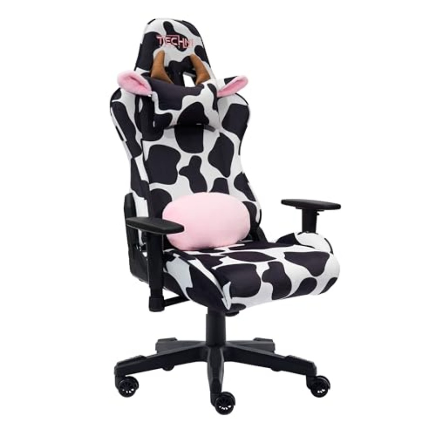 Ergonomic Office Chair - ホームオフィス用ゲーミングチェア、黒牛革製、人間工学に基づいたサポート機能と高さ調整機能付き