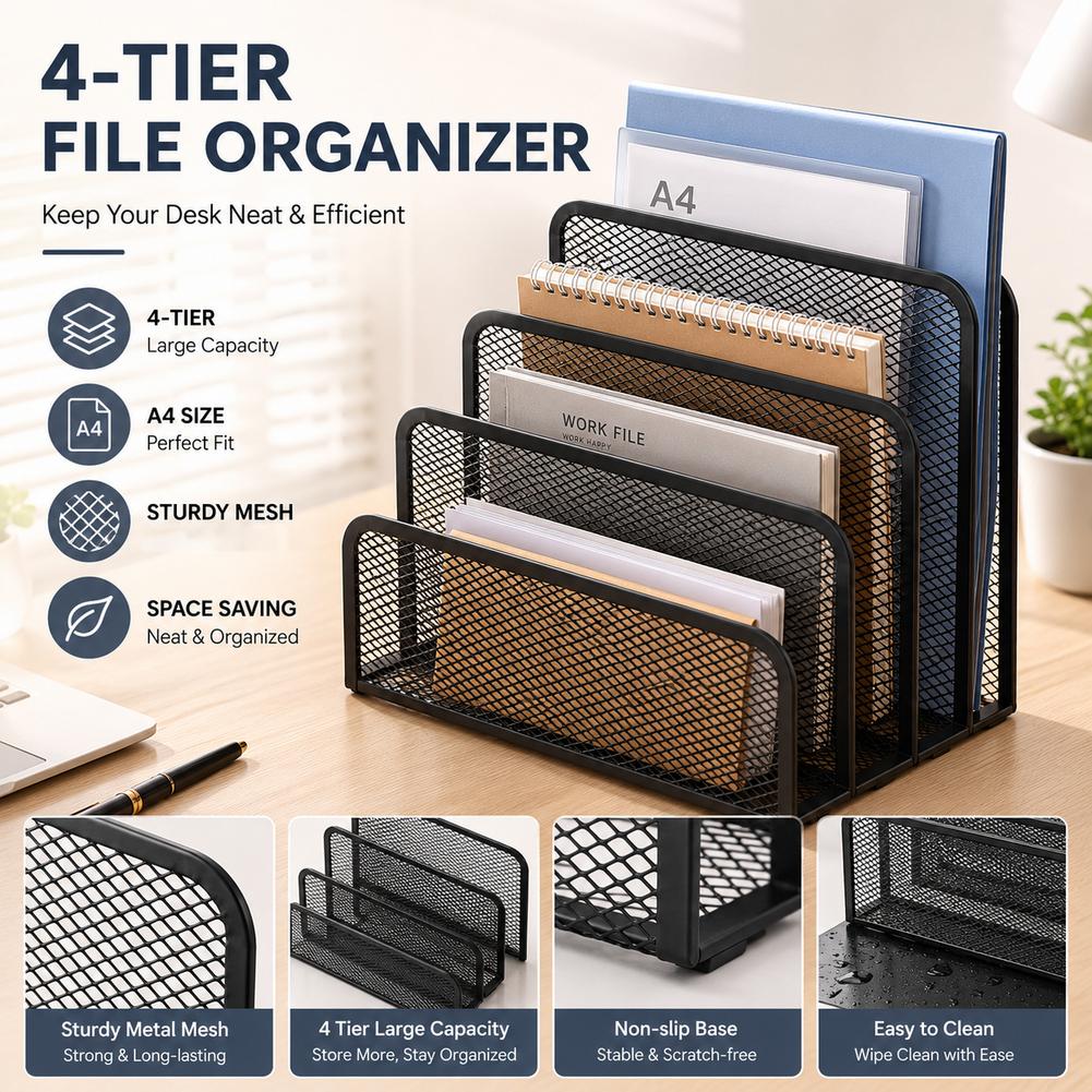 書類トレイ、ノートスタンド、デスク用3段式ブラックメタル製メ - Document Holder Stand のレビューと価格