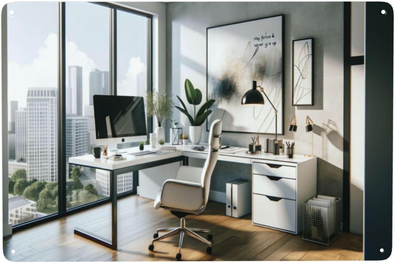 モダンでミニマルなデザインのオフィス用金属製サイン。壁掛けア - Home Office Room Inspiration のレビューと価格