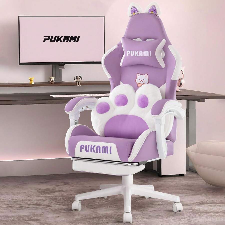 ピンク色のゲーミングチェア。アームレストが連結されており、人 - Ergonomic Office Chair のレビューと価格