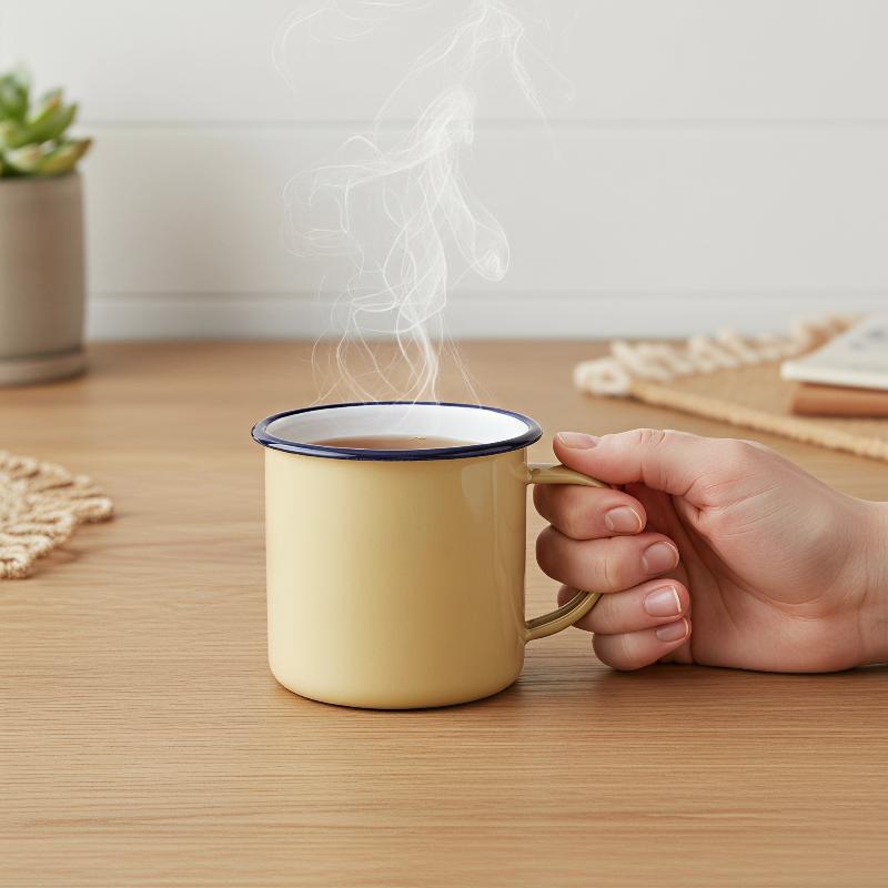 耐久性のあるエナメル製ドリンクマグカップ、カスタムロゴ入り、 - Home Office Logo のレビューと価格